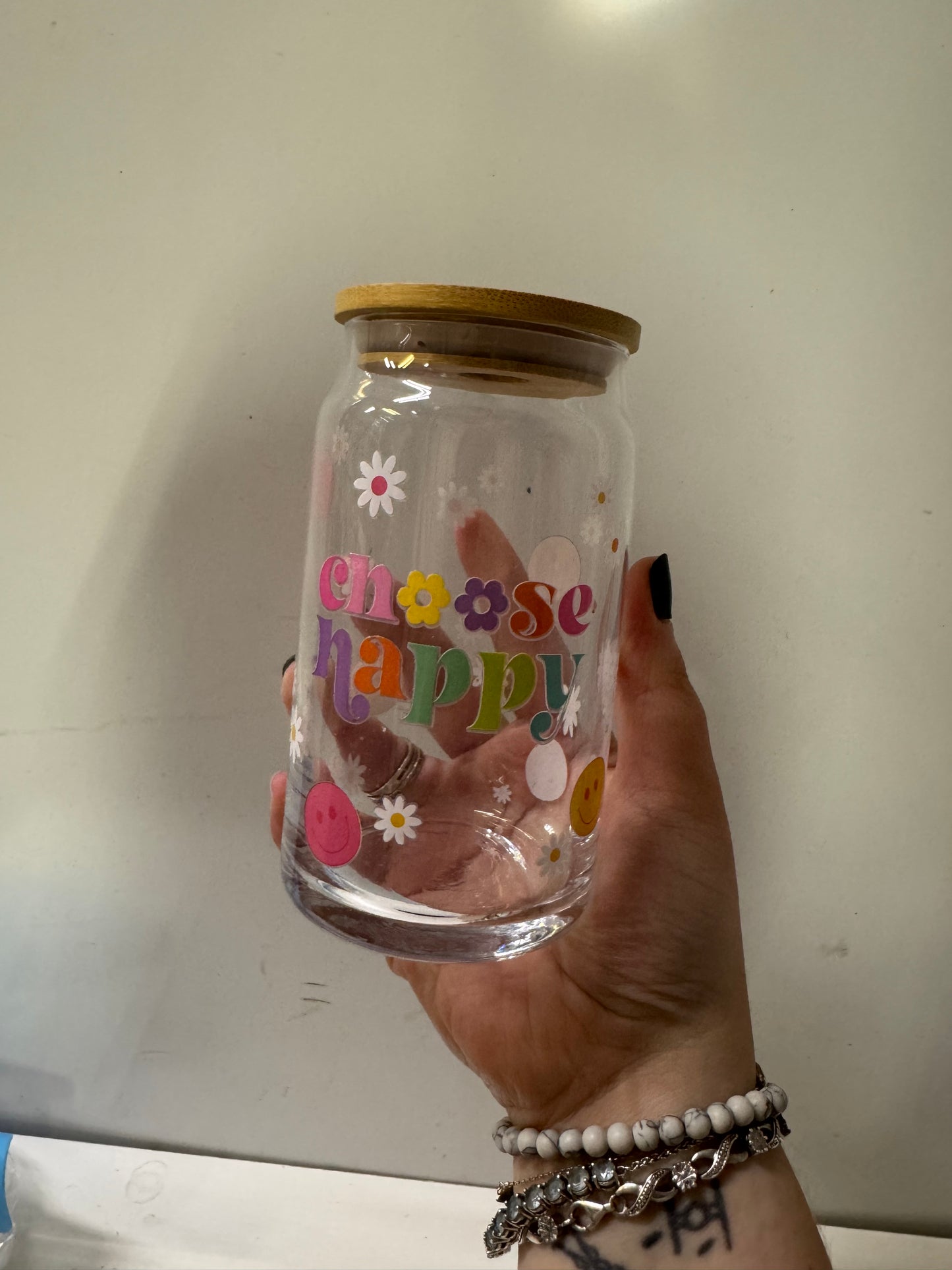 Choose happy glass cup