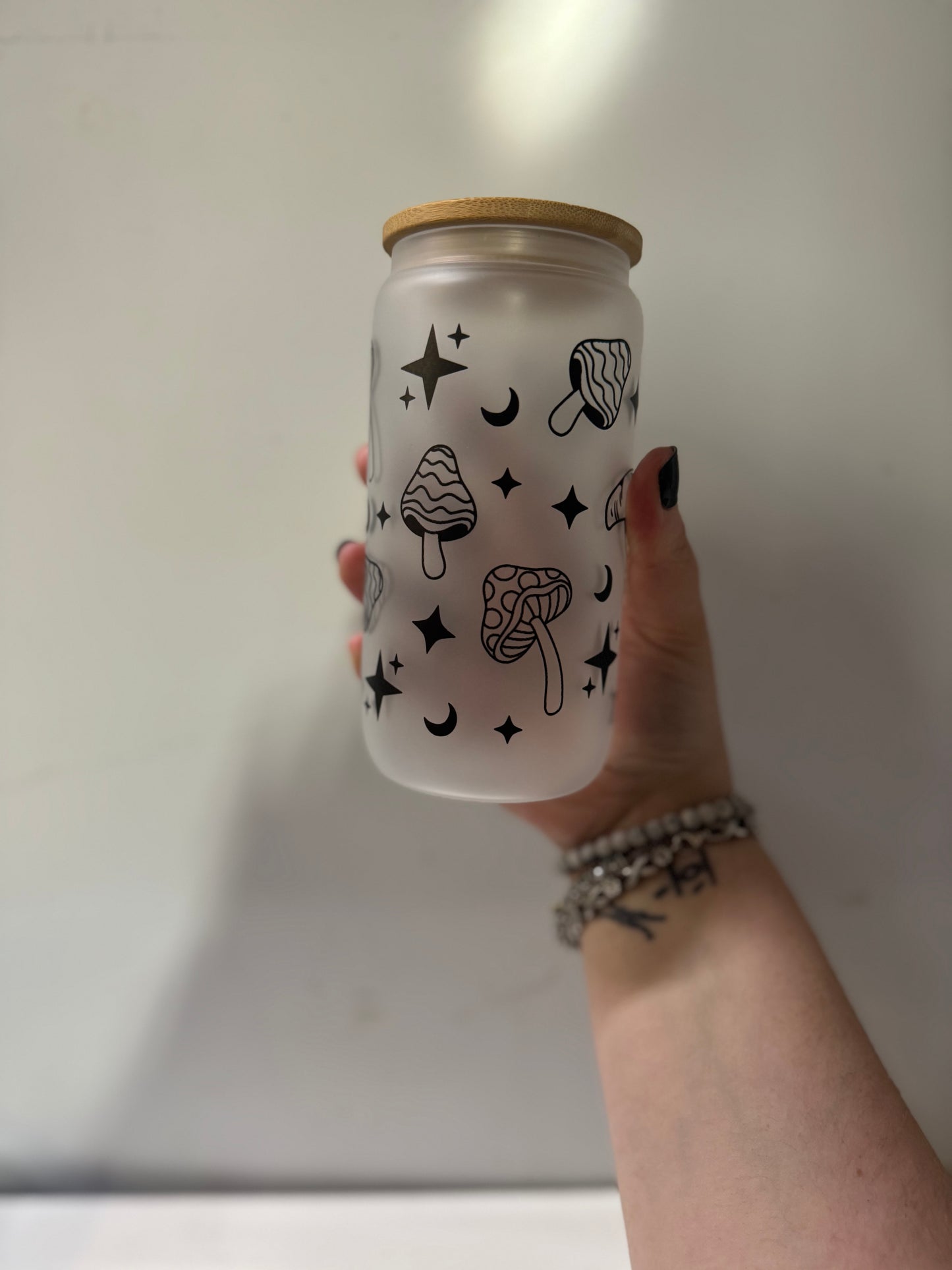 Mushroom frosted glass cup