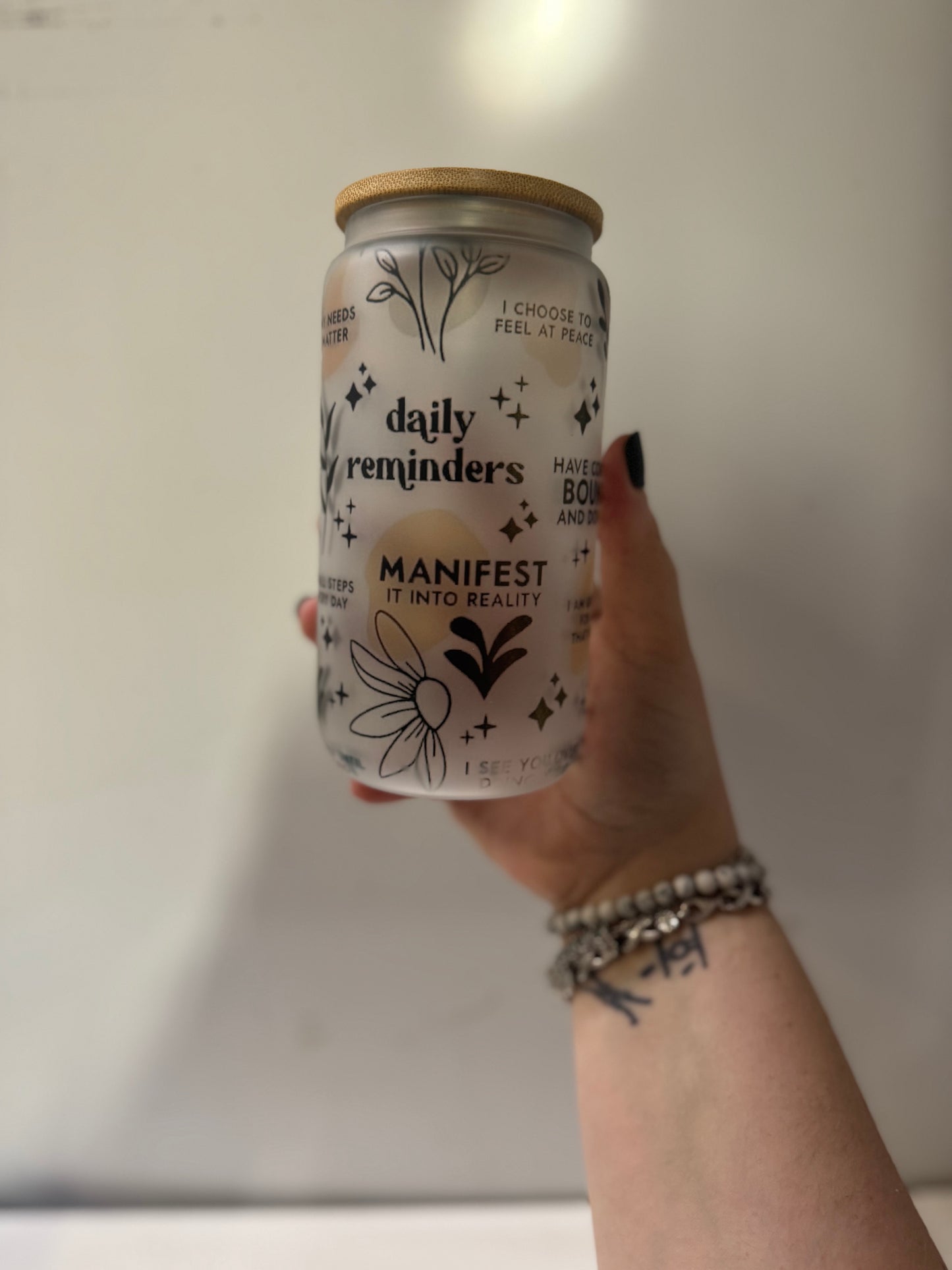 Daily reminder frosted glass cup
