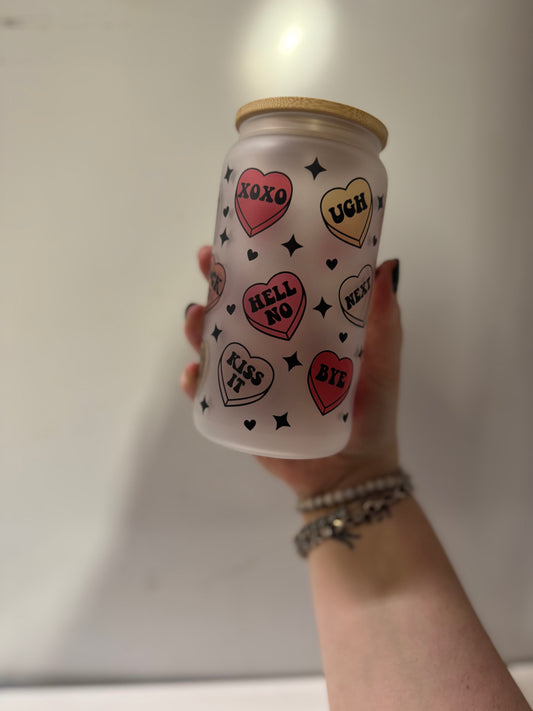 Candy heart frosted glass cup
