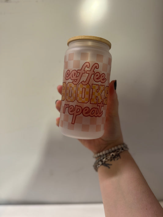 Coffee books repeat frosted glass cup