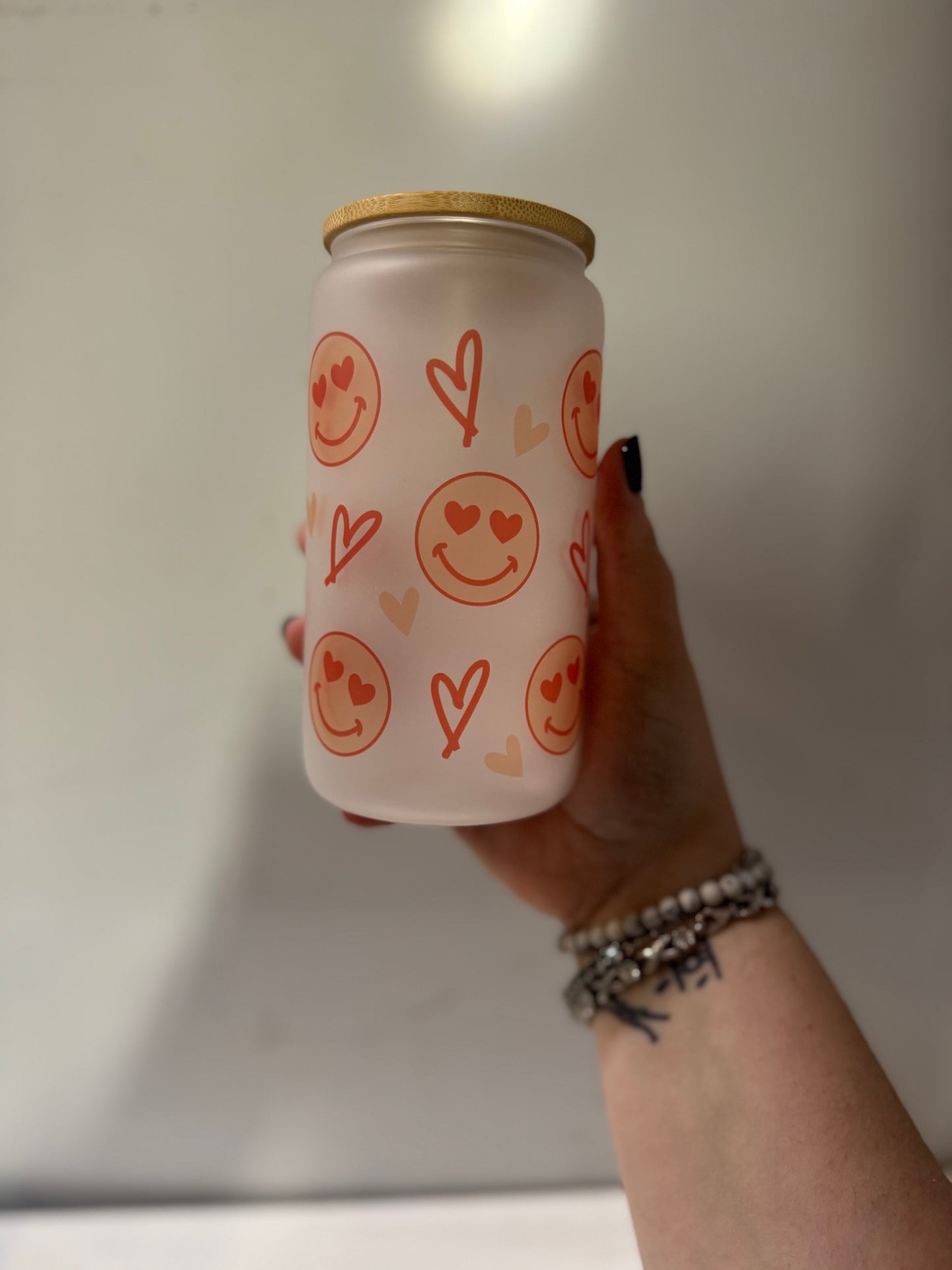 Smiley frosted glass cup