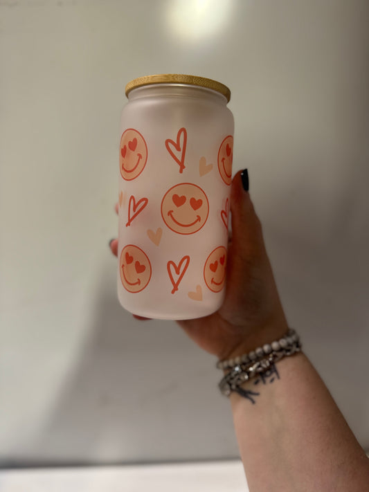 Smiley frosted glass cup