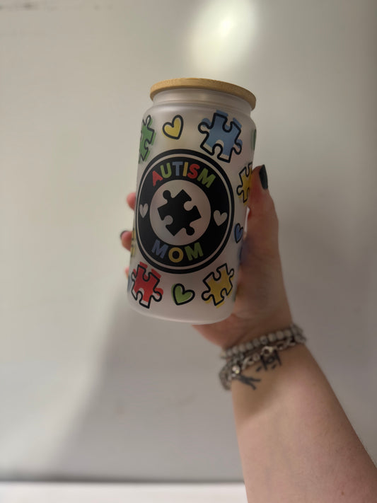 Autism mom frosted glass cup