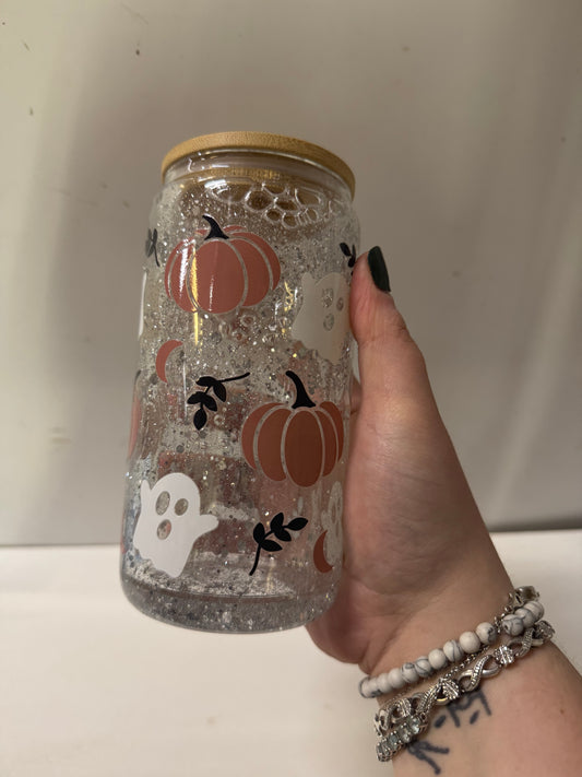 Ghost double wall glitter glass cup