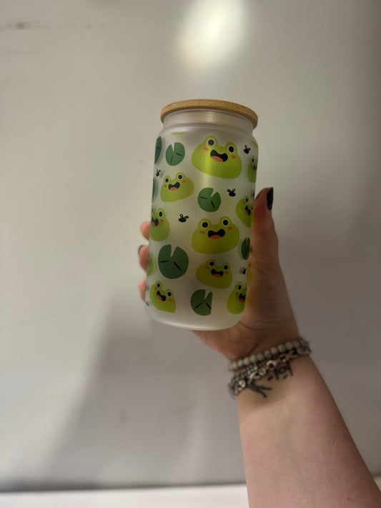 Frog frosted glass cup
